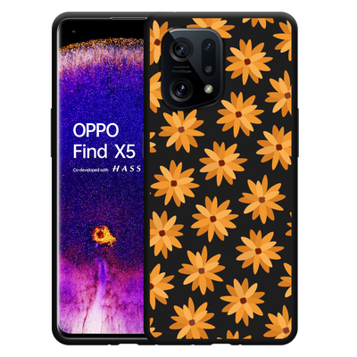 Cazy Hoesje Zwart geschikt voor Oppo Find X5 - Oranje Bloemen