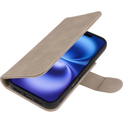 Cazy Uitneembare 2-in-1 Bookcase geschikt voor iPhone 16 - geschikt voor Magsafe - Hoesje met Pasjeshouder - Taupe