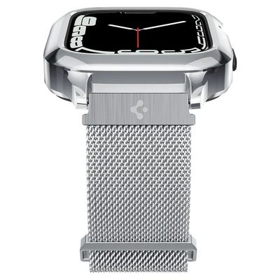 Hoesje geschikt voor Apple Watch 9/8/7 (45mm) - Spigen Metal Fit Pro Case - Zilver