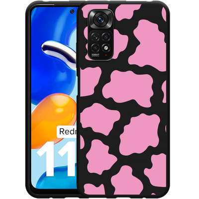 Cazy Hoesje Zwart geschikt voor Xiaomi Redmi Note 11/11S - Roze Koeienvlekken