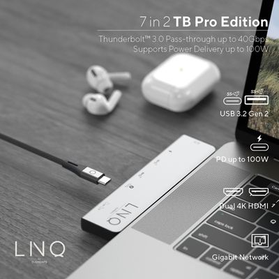LINQ Connects 7-in-2 Pro USB-C Macbook Multiport TB Hub + 2M USB-C PD Kabel