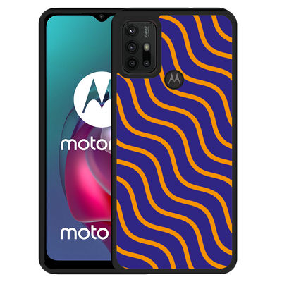 Cazy Hardcase hoesje geschikt voor Motorola Moto G10 - Blauw Oranje Lijnen