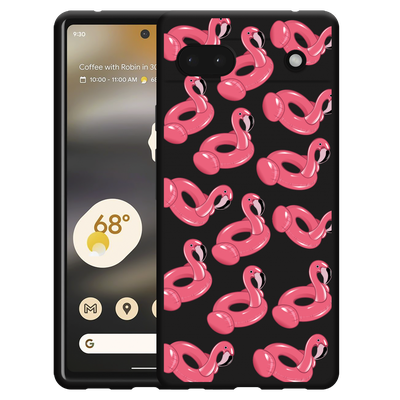 Cazy Hoesje Zwart geschikt voor Google Pixel 6a - Inflatable Flamingos