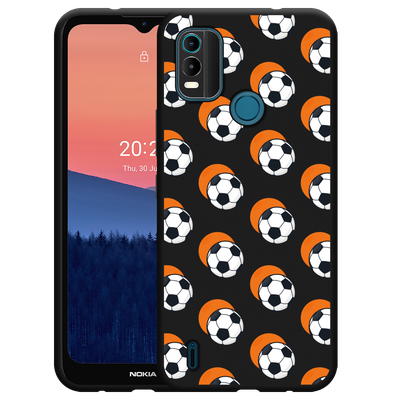 Cazy Hoesje Zwart geschikt voor Nokia C21 Plus - Soccer Ball Orange