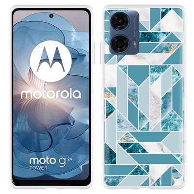 Cazy Hoesje geschikt voor Motorola Moto G04/G04s/G24/G24 Power Blauw Marmer Patroon