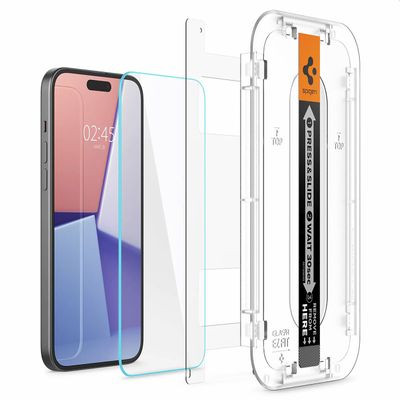 Screen Protector geschikt voor iPhone 15 Plus Spigen Glass Montage Frame EZ FIT 2 Pack