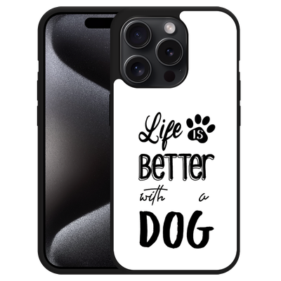 Cazy Hardcase Hoesje geschikt voor iPhone 15 Pro Life Is Better With a Dog Zwart