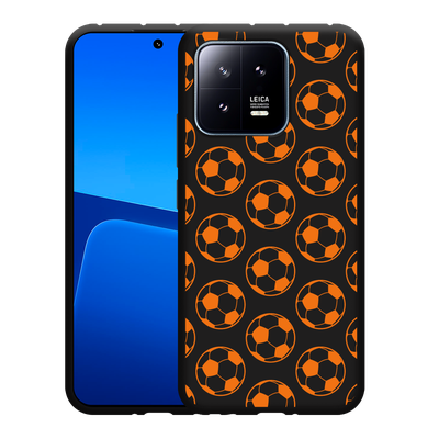 Cazy Hoesje Zwart geschikt voor Xiaomi 13 Orange Soccer Balls
