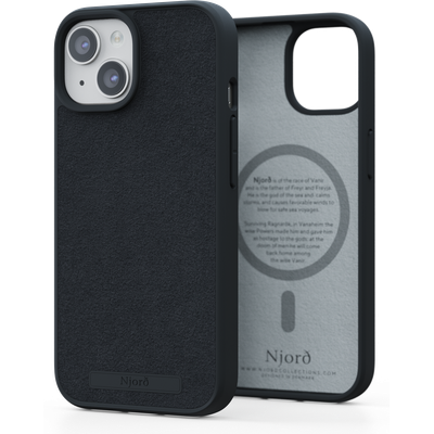 Njord Collections Suede Comfort+ Hoesje geschikt voor iPhone 15 - 2M valbescherming - Gerecycled / Duurzaam materiaal - Zwart