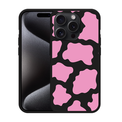 Cazy Hoesje Zwart geschikt voor iPhone 15 Pro Max Roze Koeienvlekken