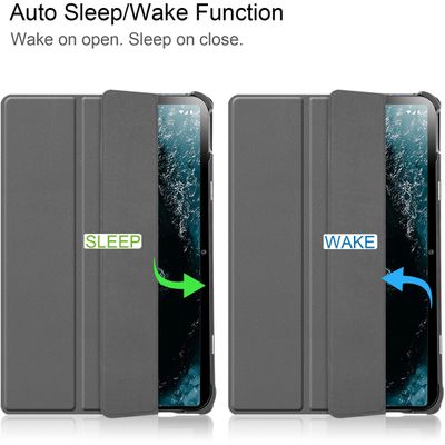 Cazy TriFold Hoes met Auto Slaap/Wake geschikt voor Nokia T20 - Grijs