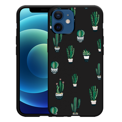Cazy Hoesje Zwart geschikt voor iPhone 12/12 Pro - Green Cactus