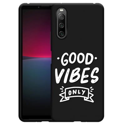 Cazy Hoesje Zwart geschikt voor Sony Xperia 10 IV - Good Vibes wit