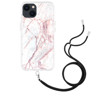 Cazy Hoesje met Koord geschikt voor iPhone 13 - White Pink Marble