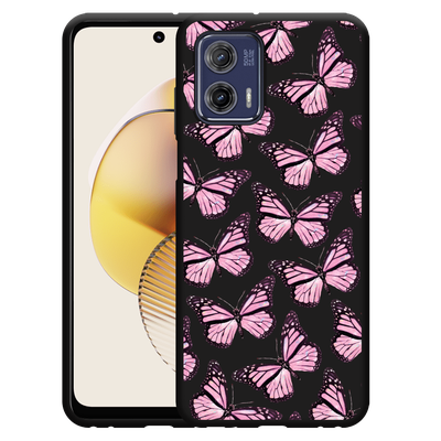 Cazy Hoesje Zwart geschikt voor Motorola Moto G73 Roze Vlinders