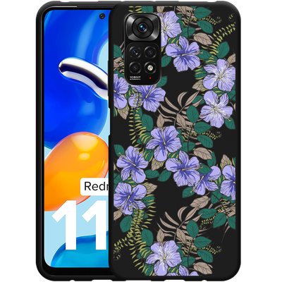 Cazy Hoesje Zwart geschikt voor Xiaomi Redmi Note 11/11S - Purple Flowers