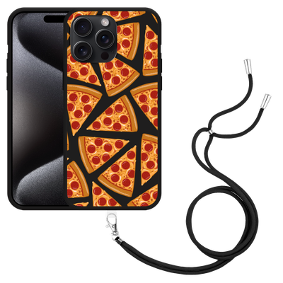 Cazy Hoesje met koord Zwart geschikt voor iPhone 15 Pro Max Pizza Party