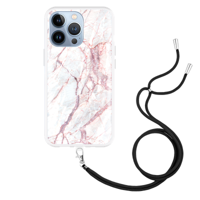 Cazy Hoesje met Koord geschikt voor iPhone 13 Pro - White Pink Marble