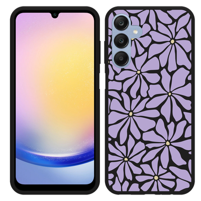 Cazy Hoesje Zwart geschikt voor Samsung Galaxy A25 Abstracte Paarse Bloemen