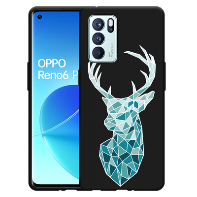 Cazy Hoesje Zwart geschikt voor Oppo Reno6 Pro 5G - Art Deco Deer