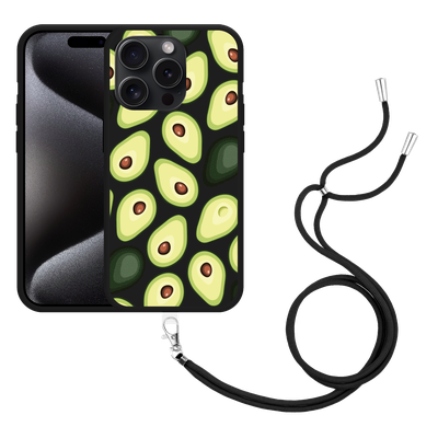 Cazy Hoesje met koord Zwart geschikt voor iPhone 15 Pro Avocado's