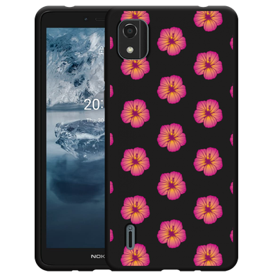 Cazy Hoesje Zwart geschikt voor Nokia C2 2nd Edition - Hawaiiaanse Bloem II