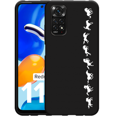 Cazy Hoesje Zwart geschikt voor Xiaomi Redmi Note 11/11S - Horses in Motion wit