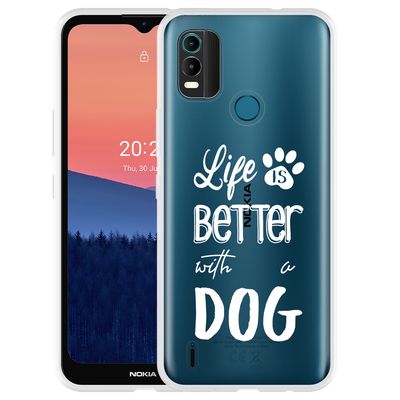 Cazy Hoesje geschikt voor Nokia C21 Plus - Life Is Better With a Dog Wit