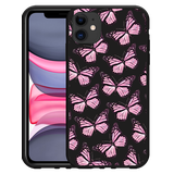Hoesje Zwart geschikt voor iPhone 11 Roze Vlinders