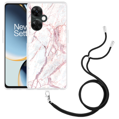Cazy Hoesje met koord geschikt voor OnePlus Nord CE 3 Lite 5G White Pink Marble