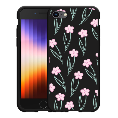 Cazy Hoesje Zwart geschikt voor iPhone 7/8 Roze Bloemetjes
