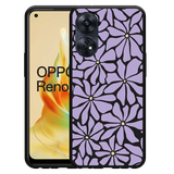 Hoesje Zwart geschikt voor Oppo Reno8 4G T Abstracte Paarse Bloemen
