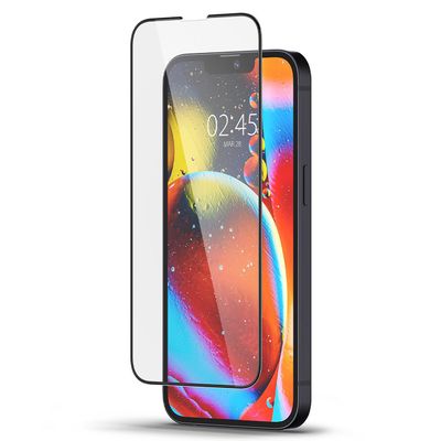 Screen Protector geschikt voor iPhone 13 / 13 Pro / iPhone 14 - Spigen Full Cover Glass - Zwart