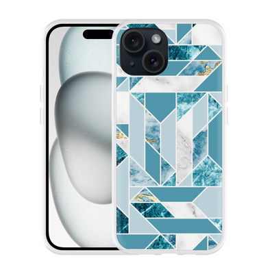 Cazy Hoesje geschikt voor iPhone 15 Blauw Marmer Patroon