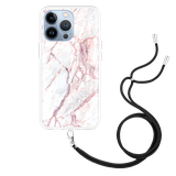 Hoesje met Koord geschikt voor iPhone 13 Pro - White Pink Marble