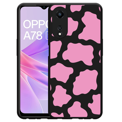 Cazy Hoesje Zwart geschikt voor Oppo A78 5G Roze Koeienvlekken