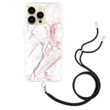 Hoesje met Koord geschikt voor iPhone 14 Pro Max - White Pink Marble