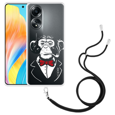 Cazy Hoesje met koord geschikt voor Oppo A58 Smoking Chimp