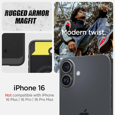 Spigen Hoesje geschikt voor iPhone 16 - Rugged Armor MagFit - Zwart