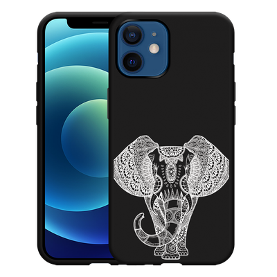 Cazy Hoesje Zwart geschikt voor iPhone 12/12 Pro - Mandala Elephant