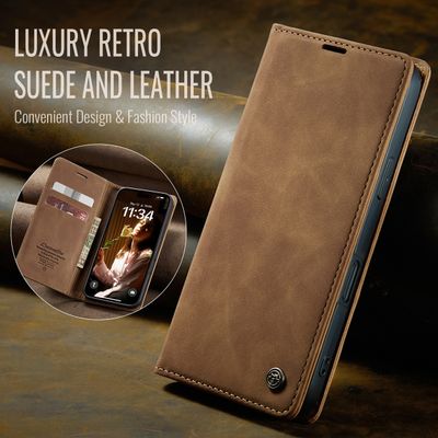 Caseme Hoesje geschikt voor iPhone 16 - Retro Wallet Case - Bruin