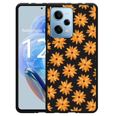 Cazy Hoesje Zwart geschikt voor Xiaomi Redmi Note 12 Pro 5G Oranje Bloemen