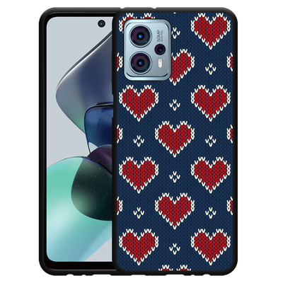 Cazy Hoesje Zwart geschikt voor Motorola Moto G23 Gebreide Hartjes