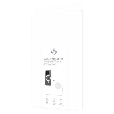 Cazy Soft TPU Hoesje met Magnetische Ring geschikt voor iPhone 15 Pro - Transparant + 2 in 1 Magnetische Draadloze Charger Pad 15W - Wit
