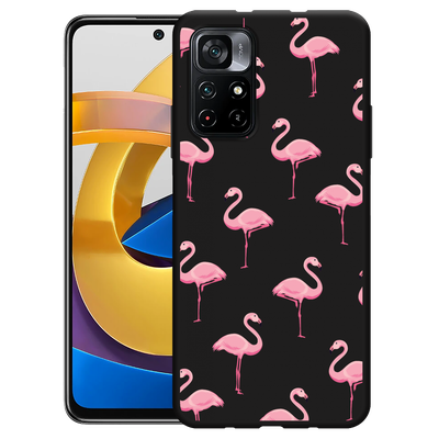 Cazy Hoesje Zwart geschikt voor Poco M4 Pro 5G - Flamingo