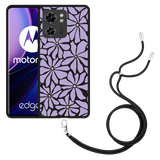 Hoesje met koord Zwart geschikt voor Motorola Edge 40 Abstracte Paarse Bloemen