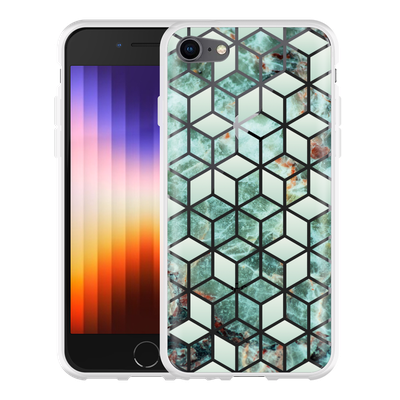 Cazy Hoesje geschikt voor iPhone SE 2022 - Groen Hexagon Marmer