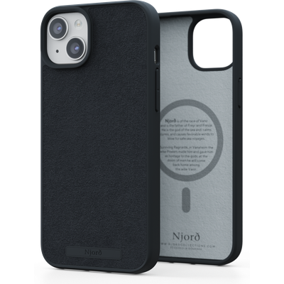 Njord Collections Suede Comfort+ Hoesje geschikt voor iPhone 15 Plus - 2M valbescherming - Gerecycled / Duurzaam materiaal - Zwart