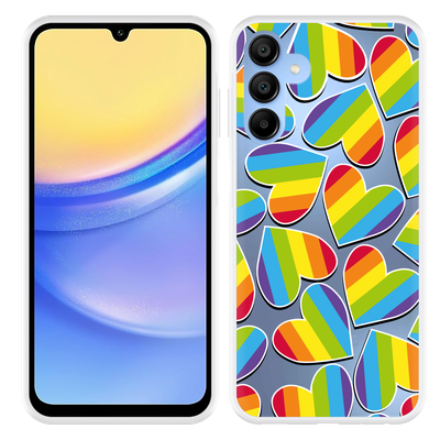 Cazy Hoesje geschikt voor Samsung Galaxy A15 / A15 5G Regenboog Hartjes