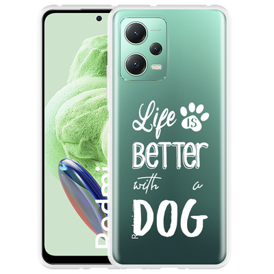 Cazy Hoesje geschikt voor Xiaomi Redmi Note 12 Life Is Better With a Dog Wit